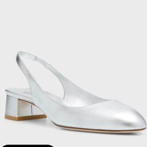 Stuart Weitzman Vivienne Silver Metallic Slingback Pump, New in Box